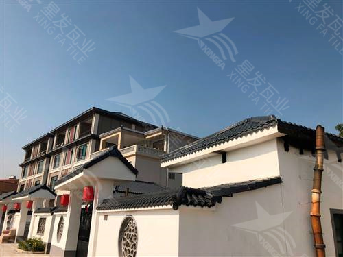 太原仿古樹脂瓦一體屋檐裝飾塑料瓦片 古建筑門樓圍墻瓦中式門頭仿古瓦 星發牌定制